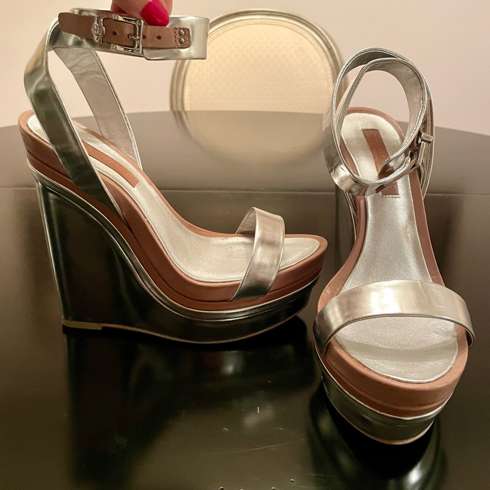 BCBGMaxazria - Silver high wedge sandals. Almost new!